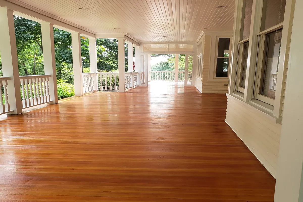 Restored and refinished wood deck