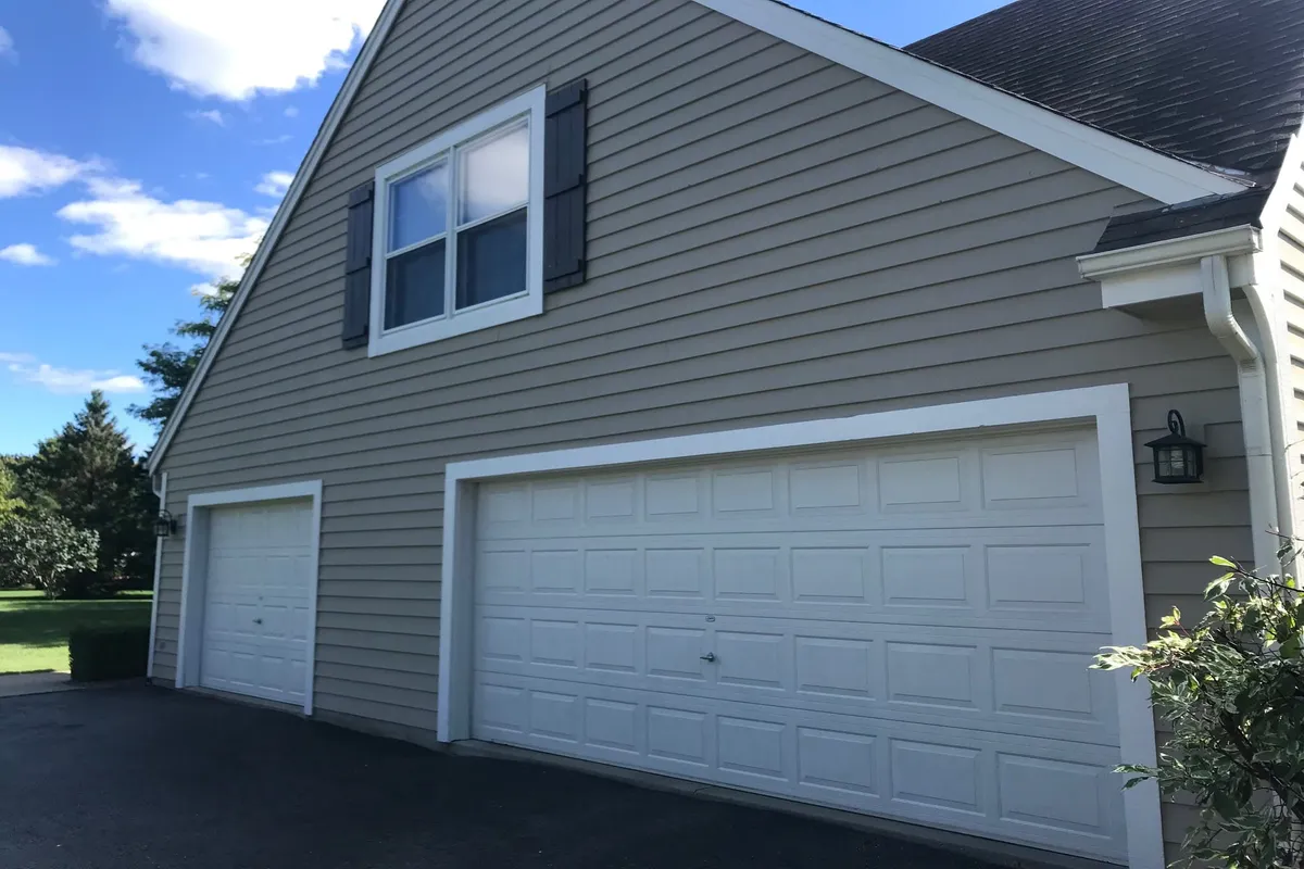 Garage exterior with beige paint
